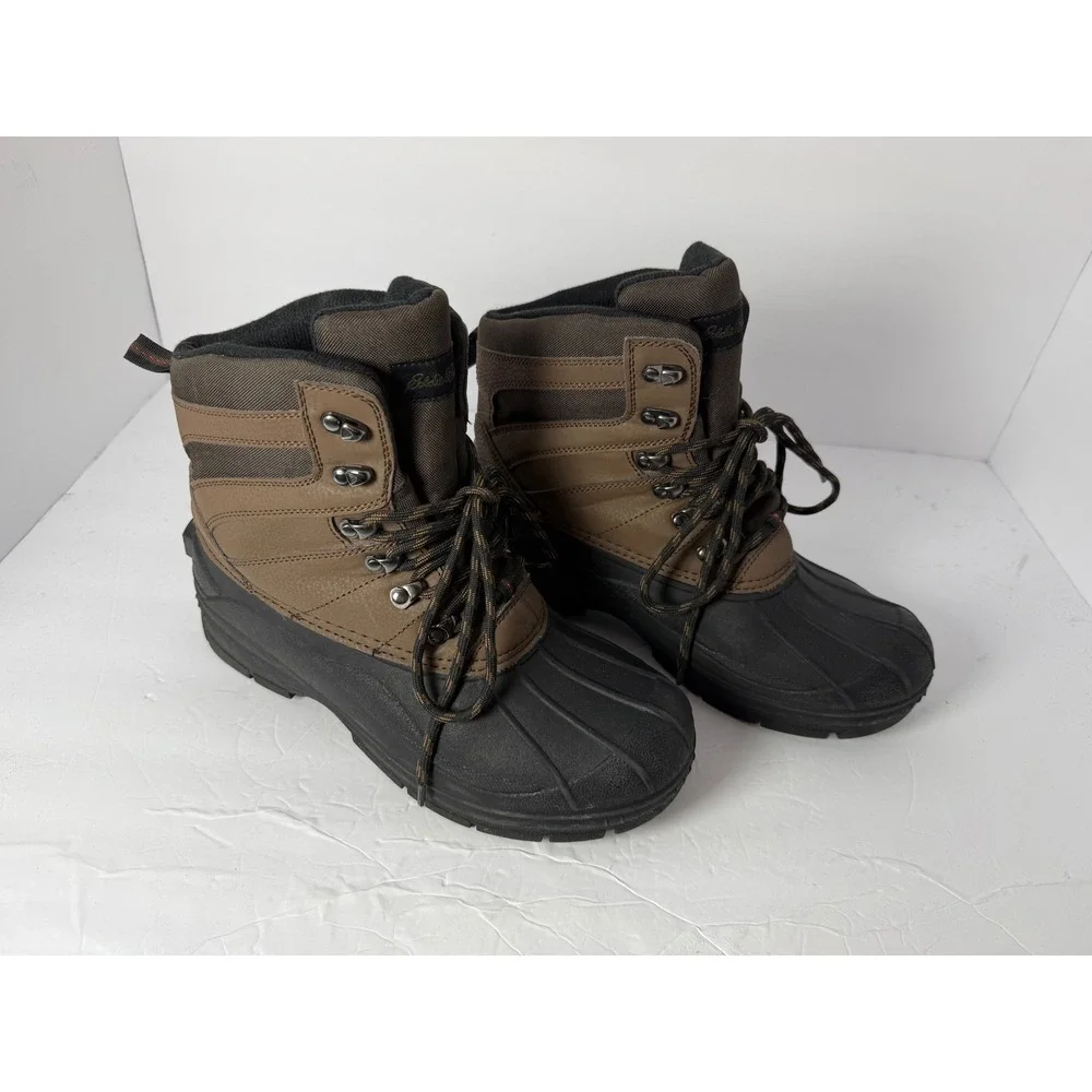 Eddie Bauer Leavenworth Mens 9M Brown Black Winter Duck Boots Lace Up Textile Up